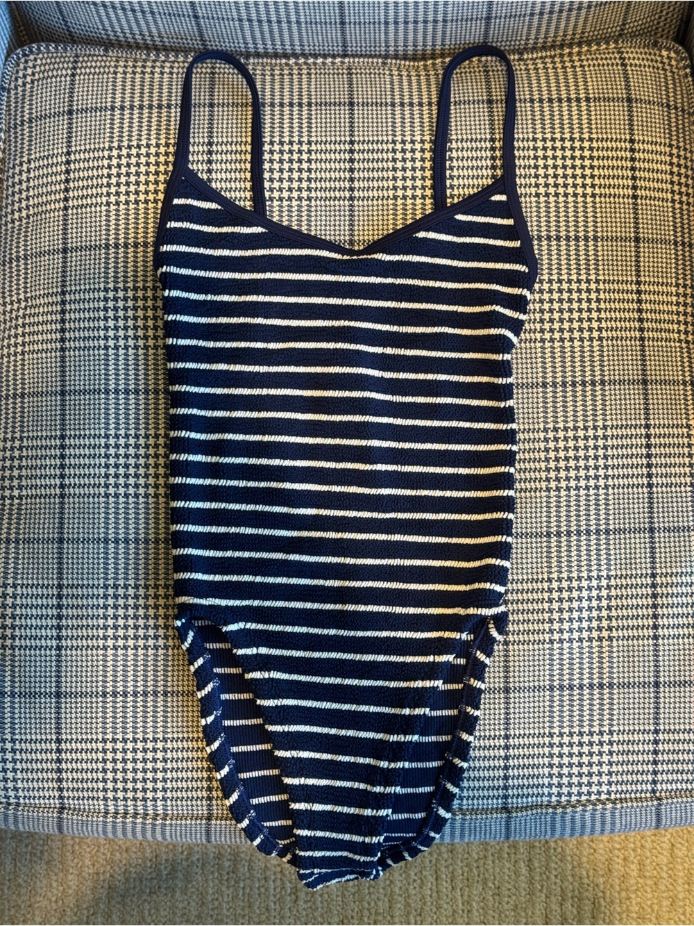 Hunza G Pamela Navy & White Striped Knit One-Piece Swimsuit - Picture 2 of 9
